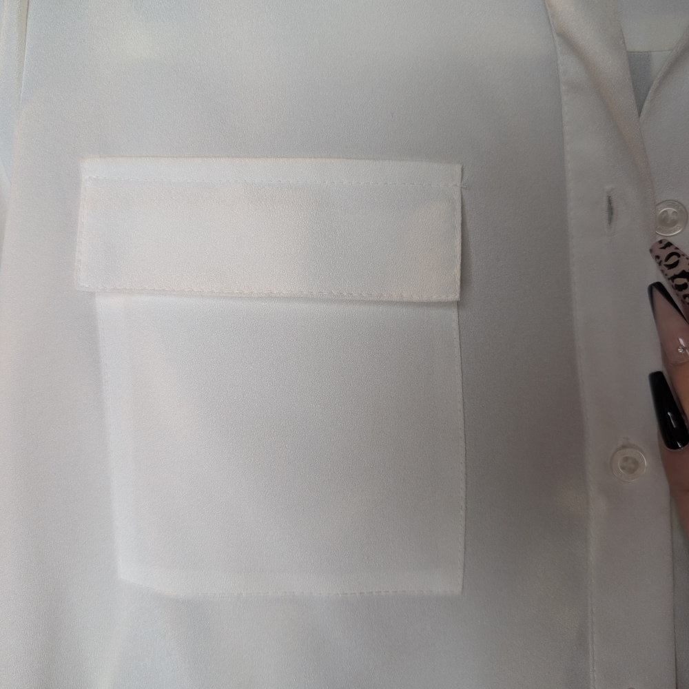 Calvin Klein White and Blue Half Button Down Shirt - Picture 5 of 6
